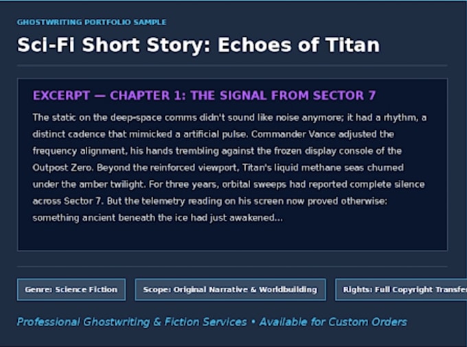 ghost write an engaging science fiction or fantasy