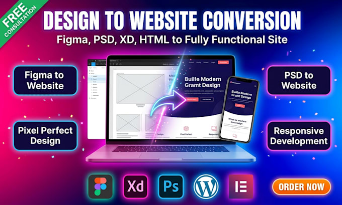 convert figma, PSD, xd, HTML to wordpress website
