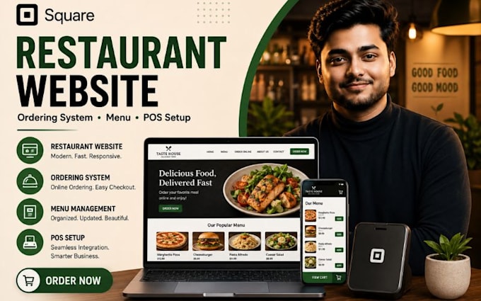 build square restaurant website with ordering menu pos setup