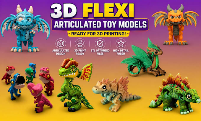 create custom 3d articulated model flexi toy stl for 3d printing