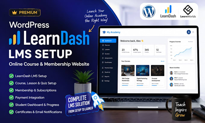 setup wordpress learndash lms online course and membership website