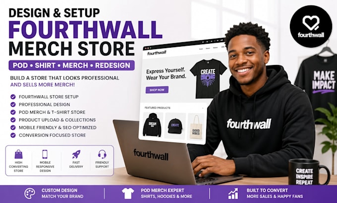 design fourthwall website setup fourthwall pod  merch shirt store resdesign