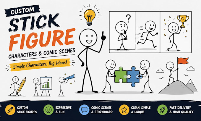draw custom stick figure characters and simple comic scenes