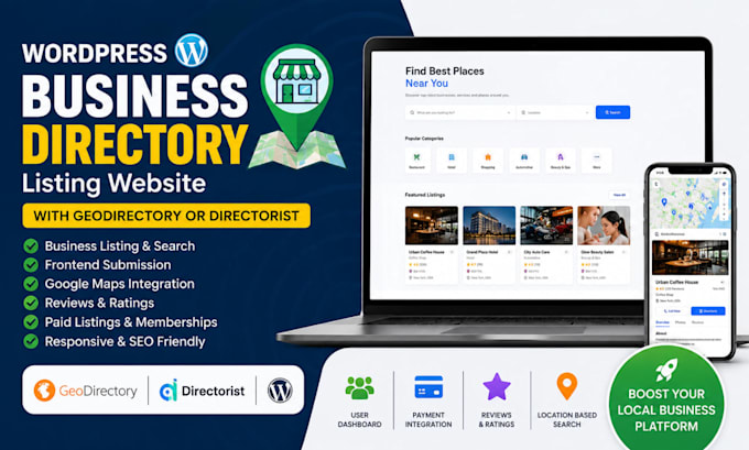 build wordpress business directory website with geodirectory or directorist