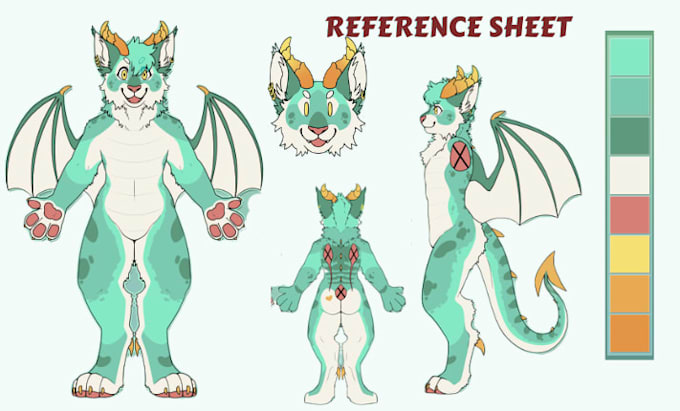 do custom furry art reference sheet, fursona ref sheet, anthro ref sheet, nsfw