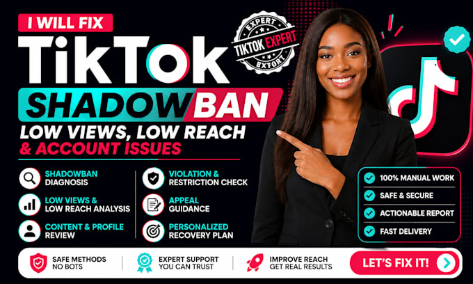 fix tiktok shadowban, low views, low reach and account issues