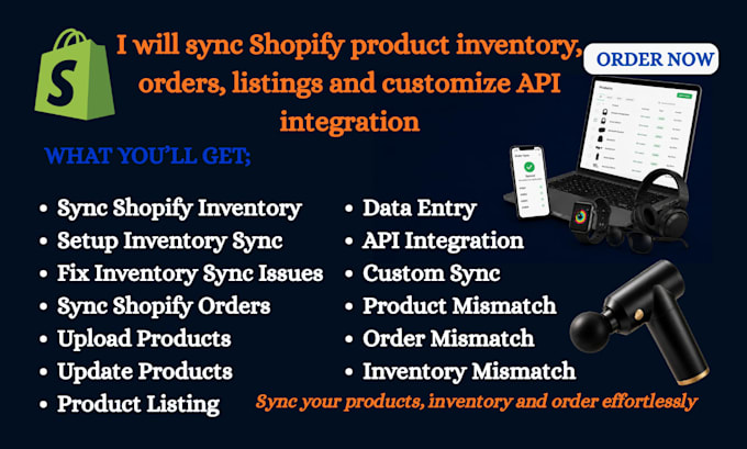 sync shopify product inventory orders listings and customize API integration