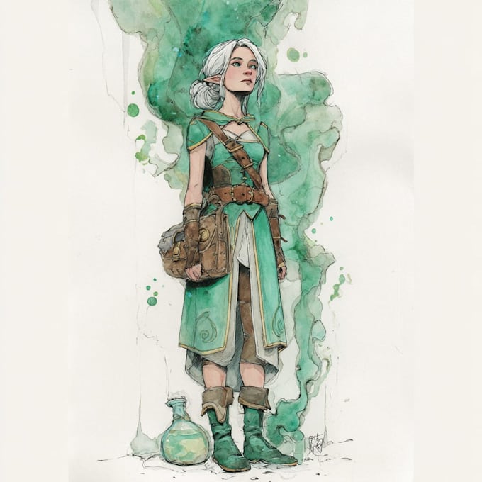 hand painted watercolor character art
