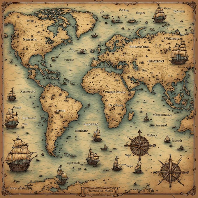 create a detailed historical replica map in vintage style