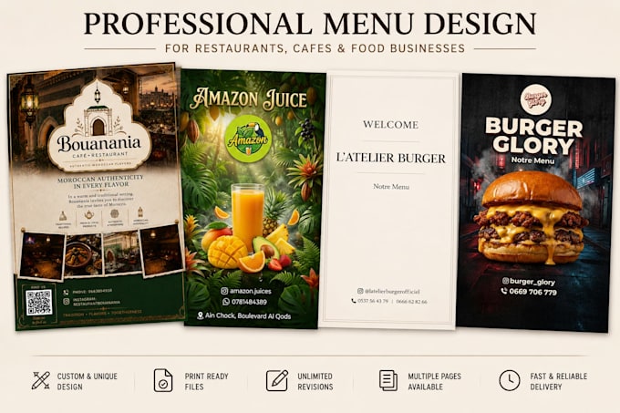design a professional and modern restaurant menu