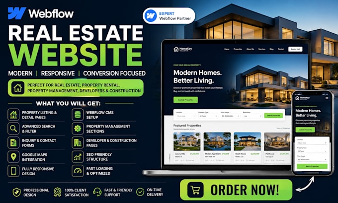 webflow realtor property developer rental listing management website