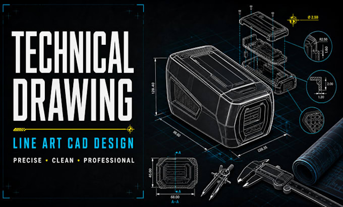 technical drawing line art cad design