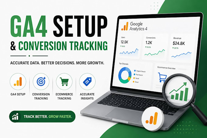 setup or fix google analytics 4, conversion and ecommerce tracking, ga4 setup