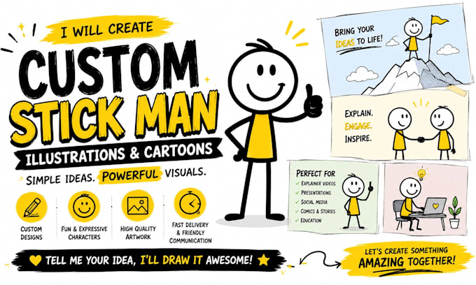 draw custom stick man illustrations and cartoon characters