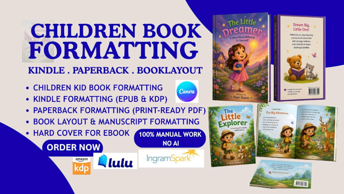 do children formatting, kindle formatting, kid book, book layout and paperback