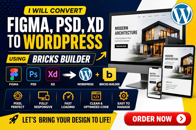 convert psd, xd, figma to wordpress website using bricks builder