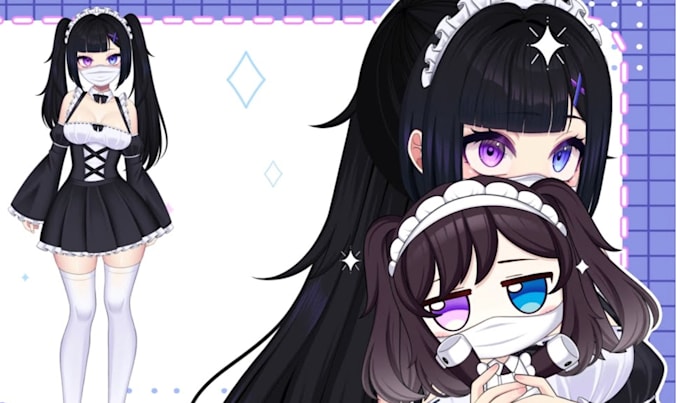 draw anime character design, vtuber model, live2d rig model art separation psd