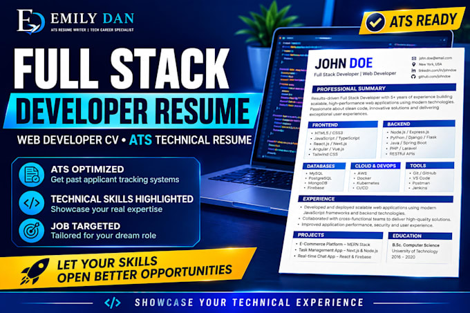 craft full stack developer resume web developer CV and ats technical resume
