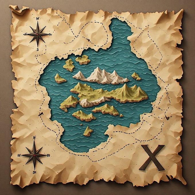 design a mysterious hand drawn treasure map