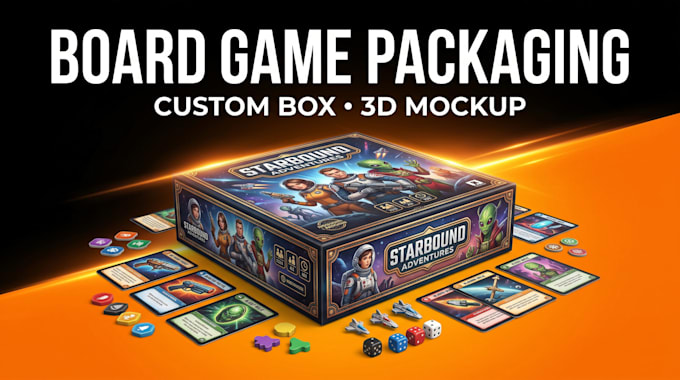 do board game packaging design, card box packaging, 3d mockup printable card box