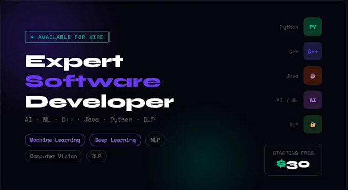 develop python c java ai ml deep learning and dlp software solutions