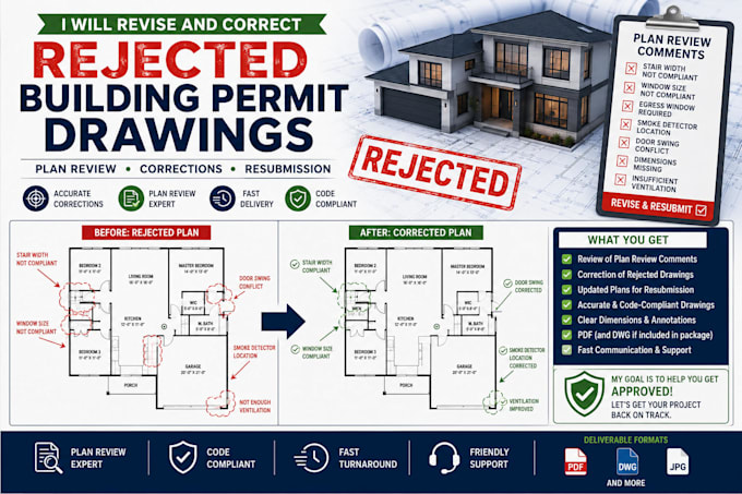 revise and correct rejected building permit drawings
