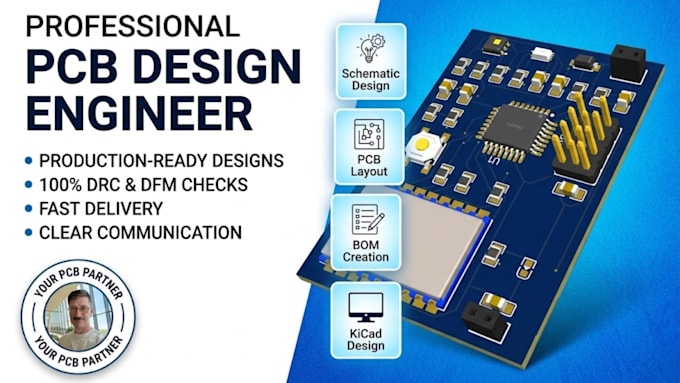 design pcb layout with schematic, footprints, bom, gerber files, docs files