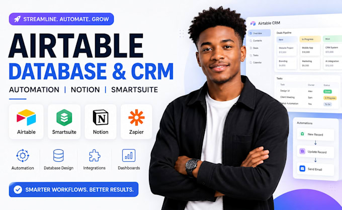 setup airtable database, CRM automation, notion and smartsuite