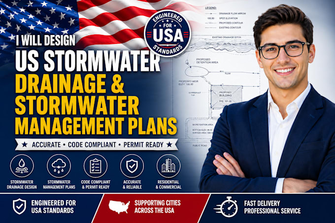 design US stormwater drainage and stormwater management plans