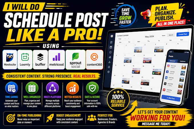 schedule social media posts using hootsuite, loomly, buffer, metricool, sprout