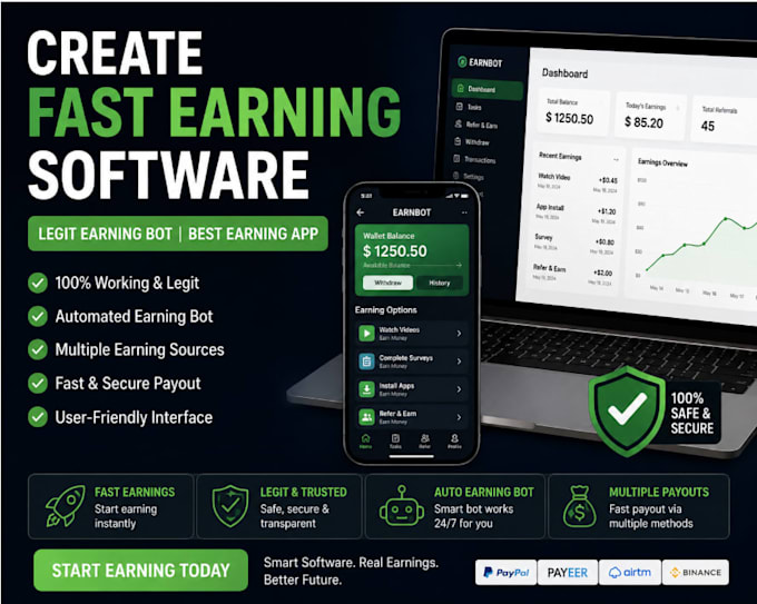 create fast earning software, legit earning bot, best earning app