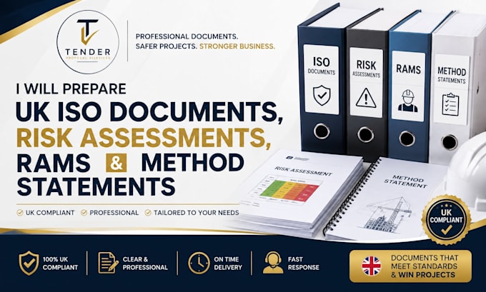 prepare UK iso documents, risk assessments, rams and method statements