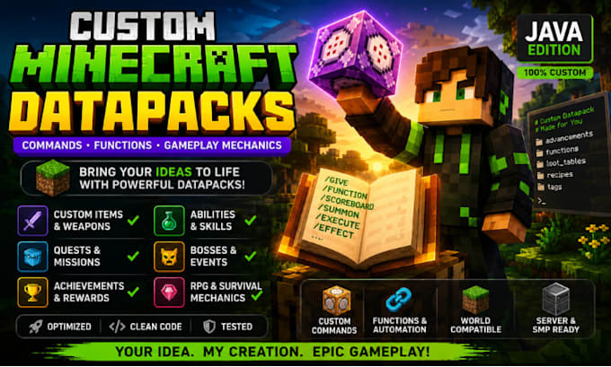 custom minecraft datapacks with commands and gameplay mechanics