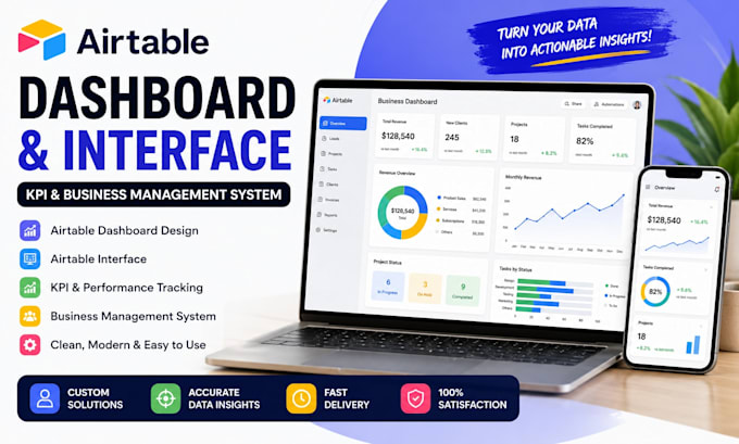 design airtable dashboard, interface, KPI and business management system