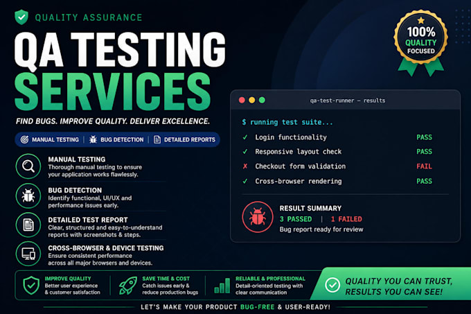 provide QA testing services including manual testing, bug detection
