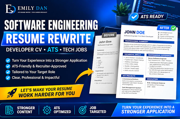 rewrite software engineering resume developer CV ats tech job application