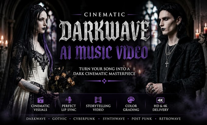 create cinematic darkwave music video, synthwave, post punk, dystopian visuals