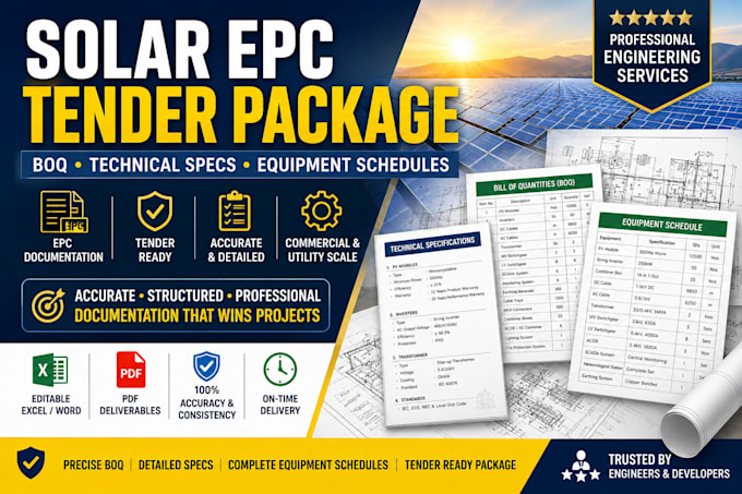 prepare solar epc boq, technical specs and equipment schedules
