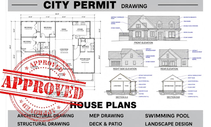 do architectural city permit drawings, 2d floor plans, and construction drafting