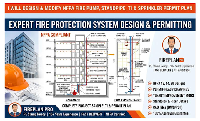 design modify nfpa fire pump standpipe tenant improvement sprinkler permit plan