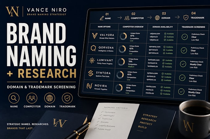 create unique brand names with domain and trademark screening