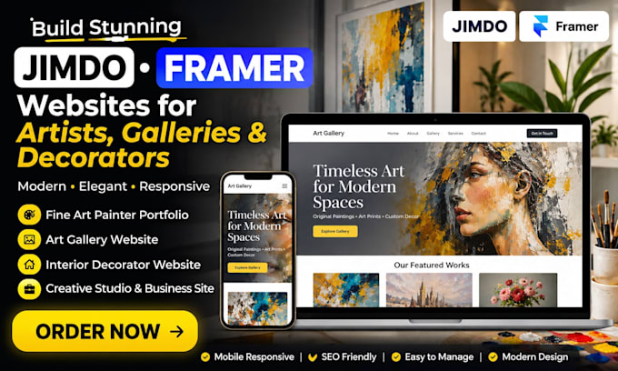 set up jimdo framer website fine wall art painter gallery decorator website