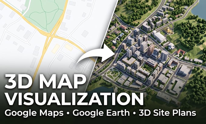 create a 3d map from your google maps location, isometric site plan, or terrain