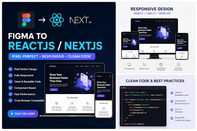 convert figma to reactjs or nextjs website