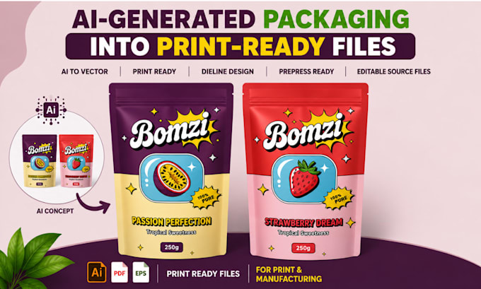 convert ai packaging to vector, print ready dieline files