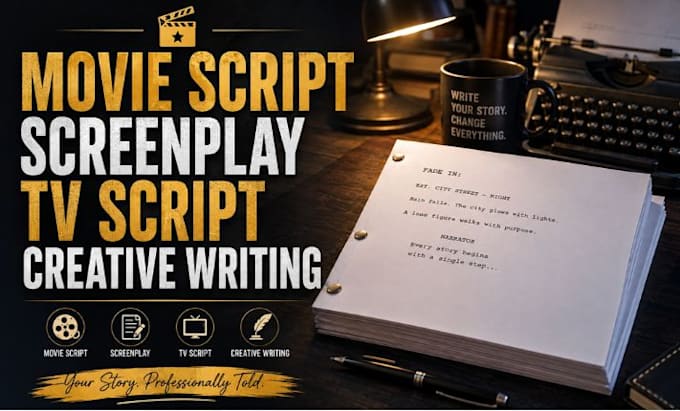 movie script writing, film screenplay script, tv script and creative writing