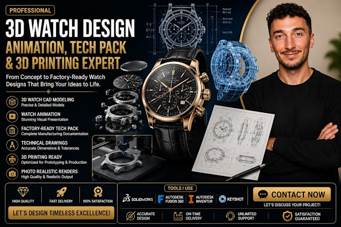 3d watch animation factory ready tech pack 3d watch printing technical drawing