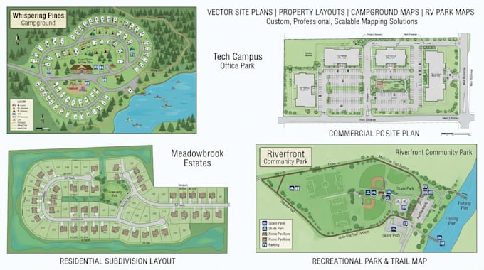 create vector site plans, property layouts, campground maps and rv park maps