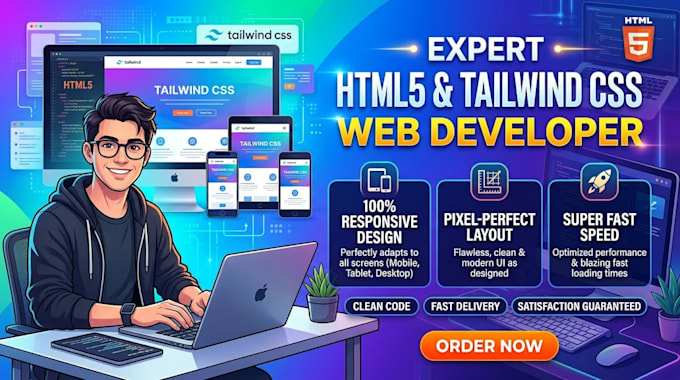 build responsive single page website in tailwind css