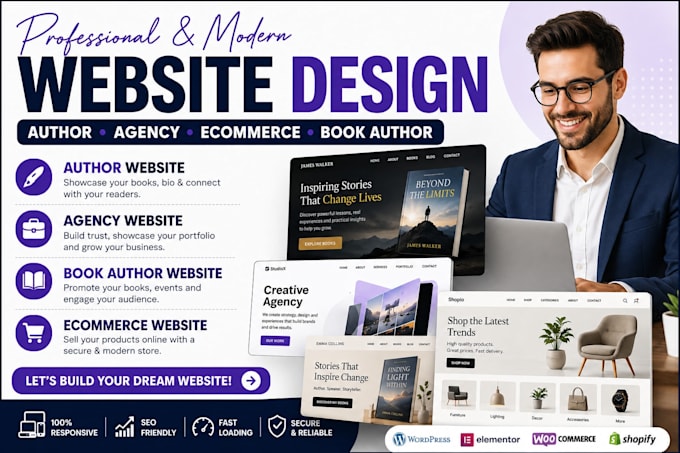 design author website, agency website, book author website, ecommerce website
